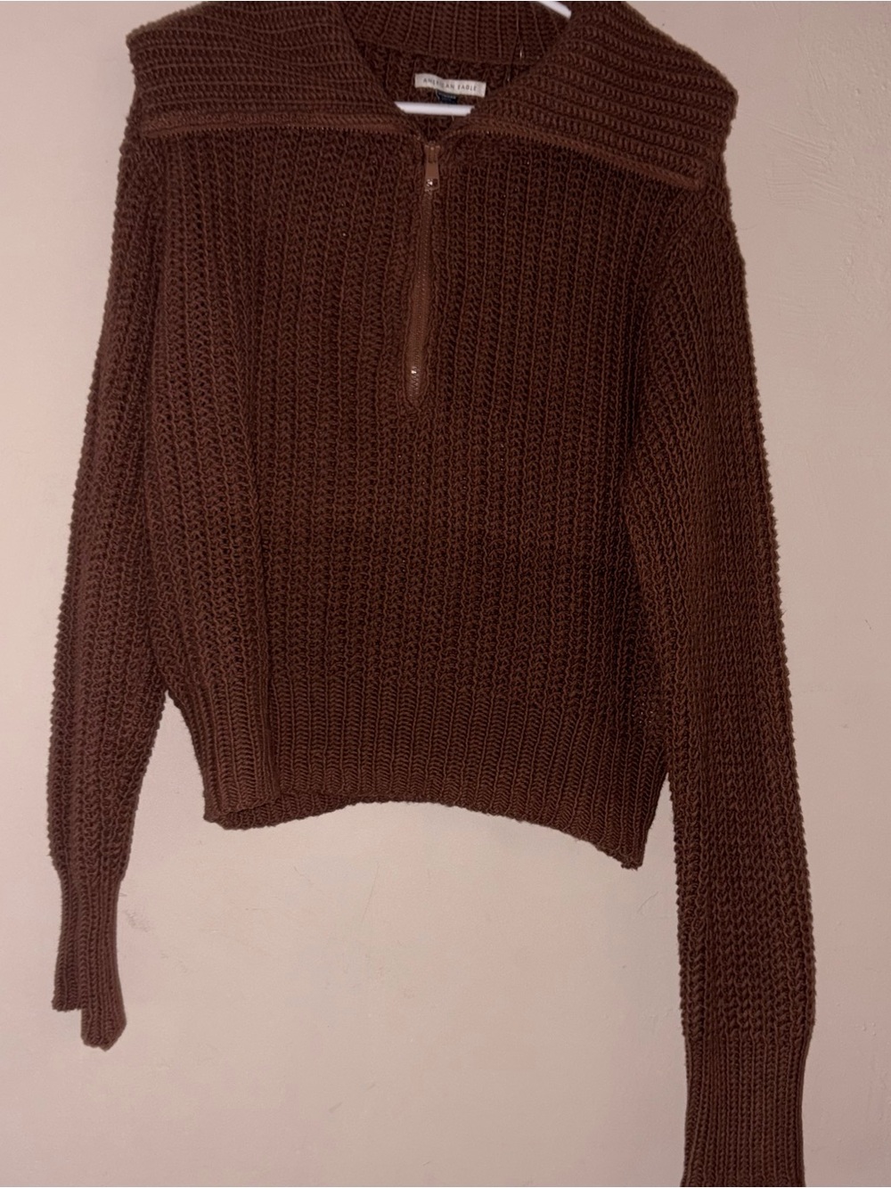 American Eagle Chocolate Brown Ribbed Knit Quarter Zip Sweater Size XS